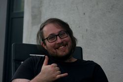 Chris chilling in front of our rehearsal room