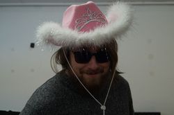 Chris with pink plush hat