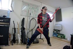 Maxe playing his broom